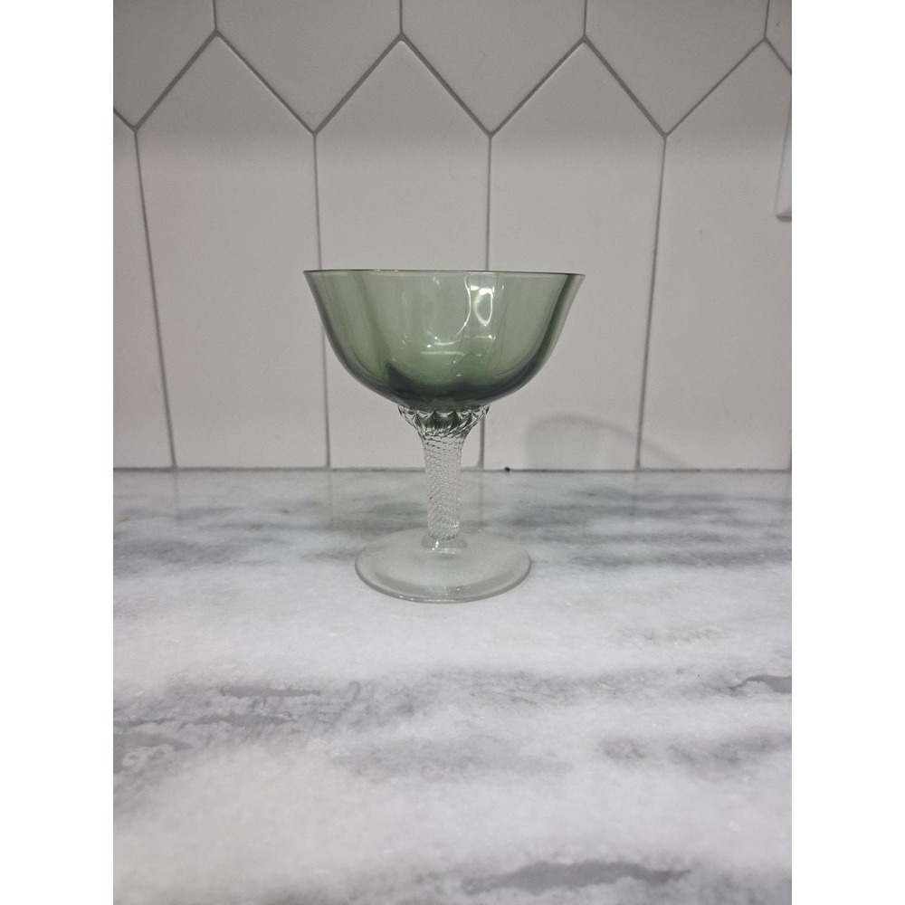 Gorham Octette‎ Green Champagne Glass, Tall Sherbet Dish, Vintage Twisted Stem